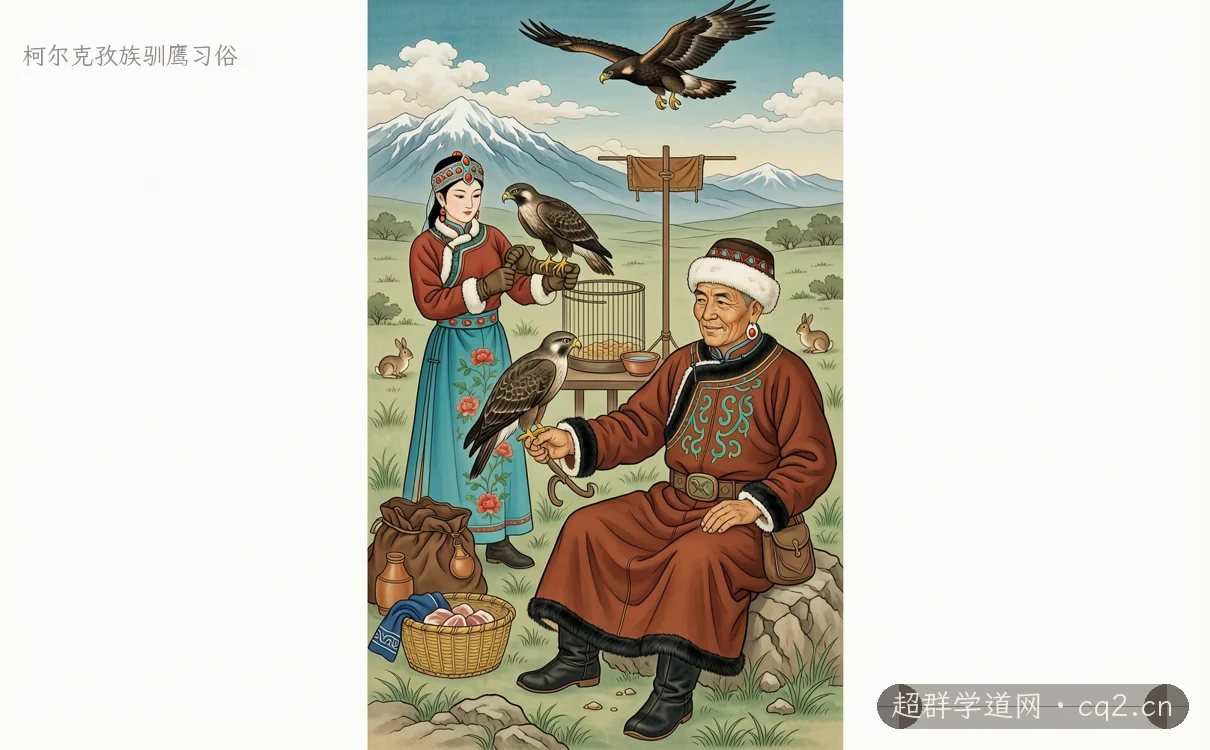 柯尔克孜族驯鹰习俗（AI 生成意境插图）