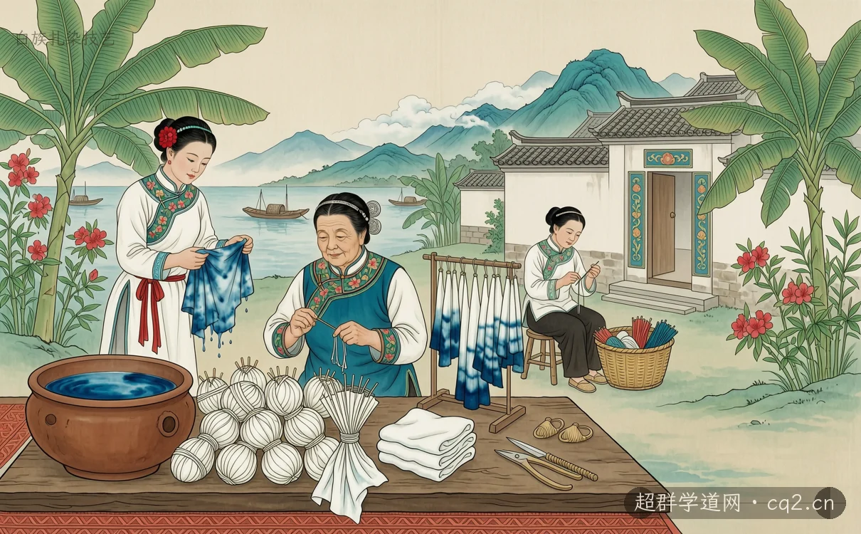 白族扎染技艺（AI 生成意境插图）