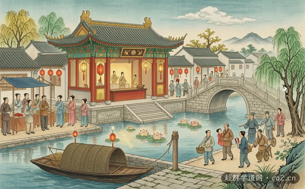 水乡社戏（AI 生成意境插图）