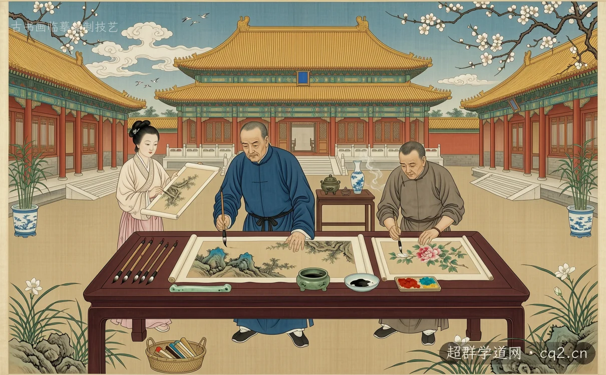 古书画临摹复制技艺（AI 生成意境插图）