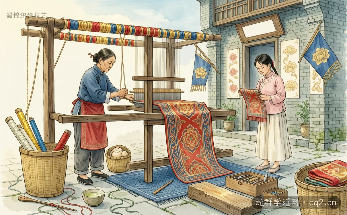 蜀锦织造技艺（AI 生成意境插图）