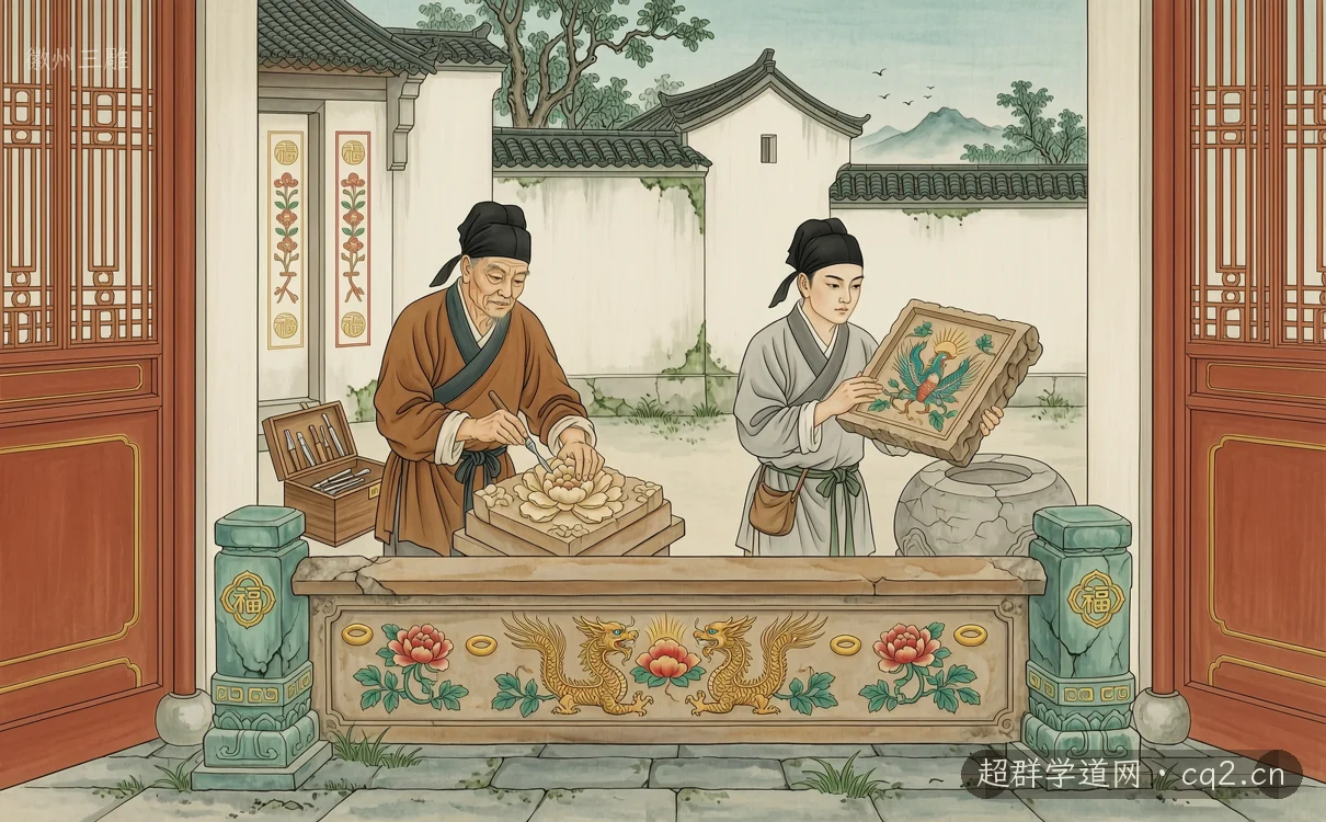 徽州三雕（AI 生成意境插圖）