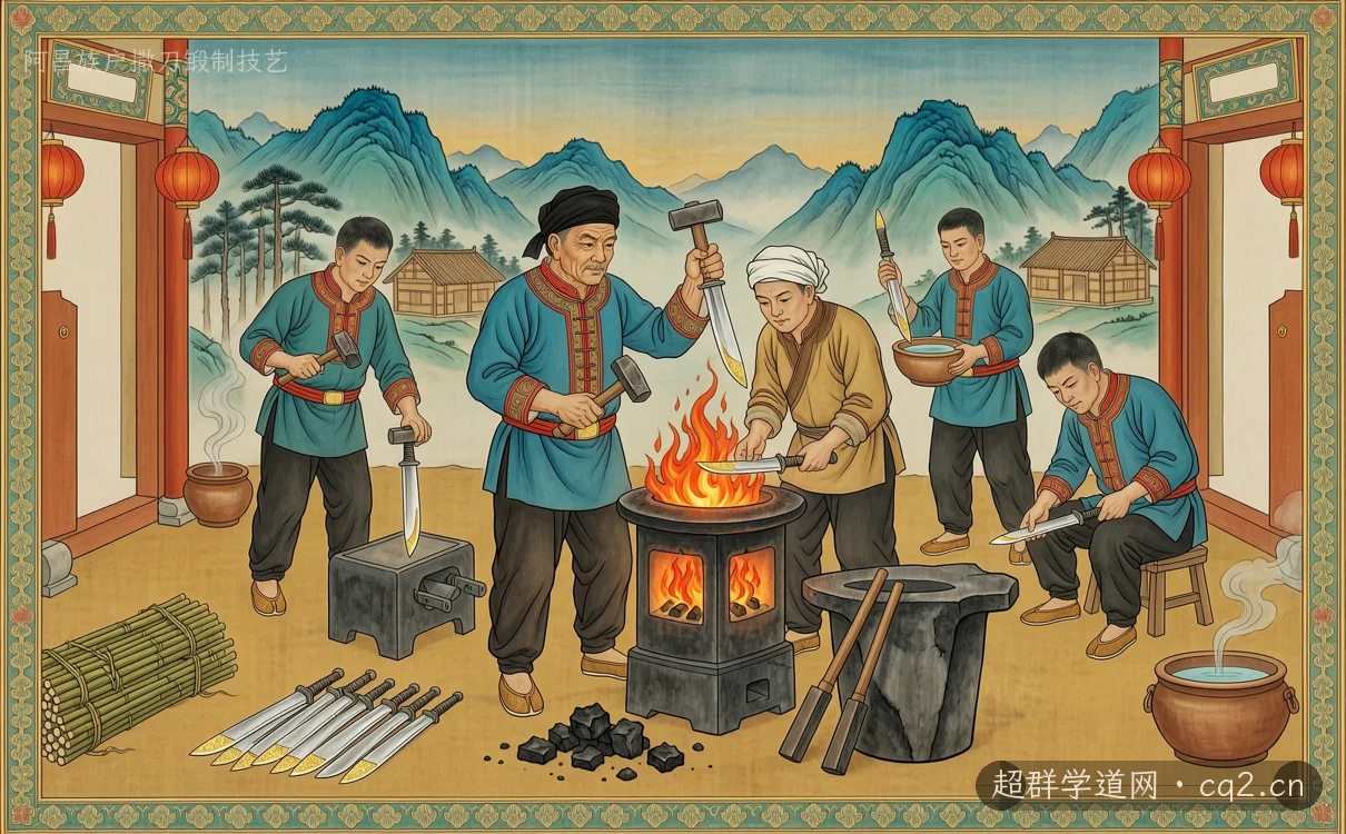 阿昌族户撒刀锻制技艺（AI 生成意境插图）