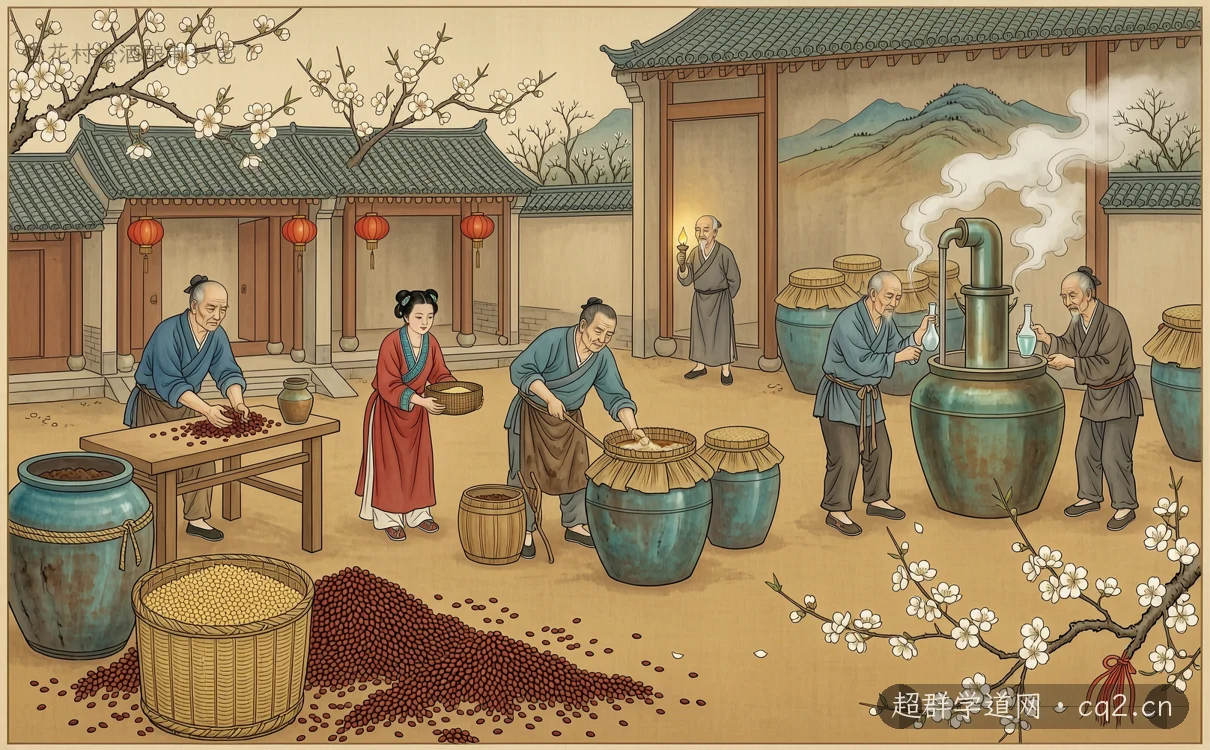 杏花村汾酒酿制技艺（AI 生成意境插图）