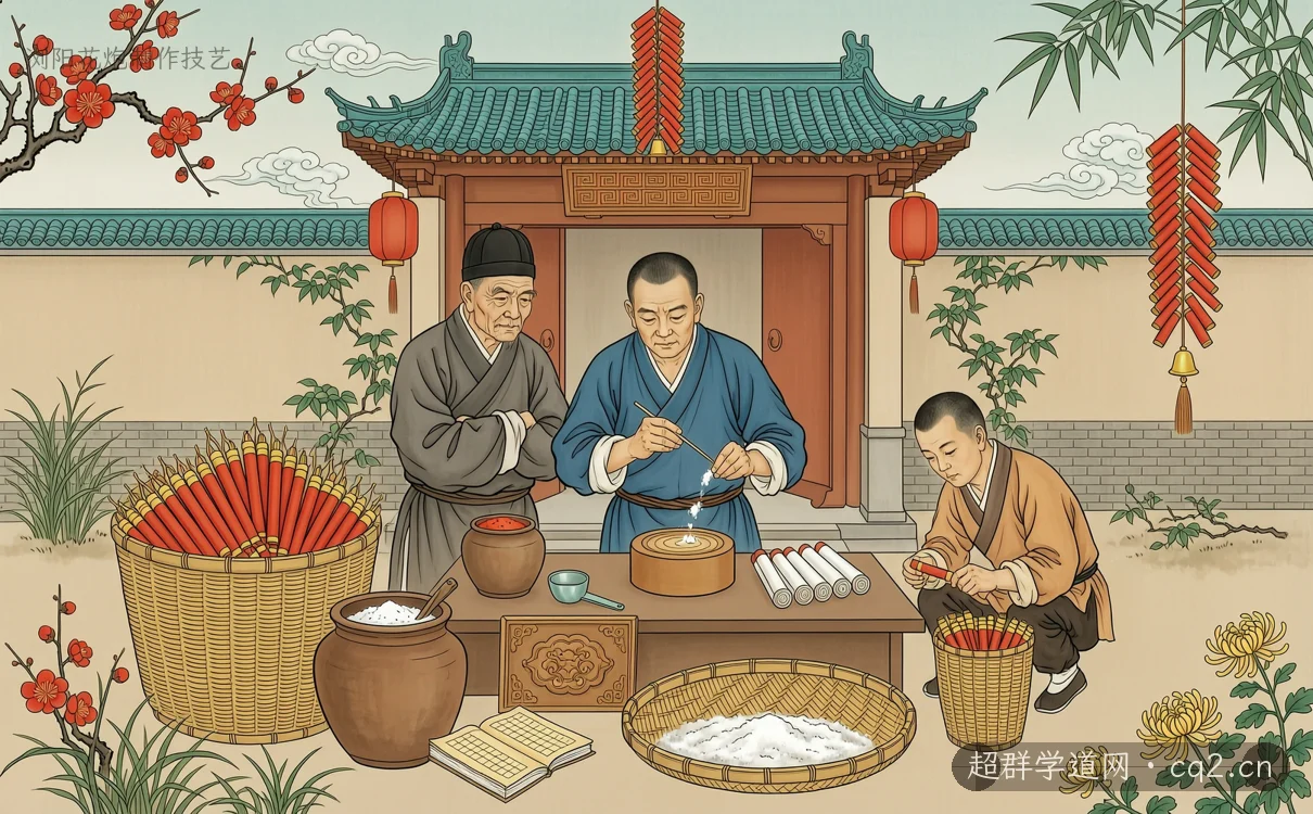 瀏陽花炮製作技藝（AI 生成意境插圖）