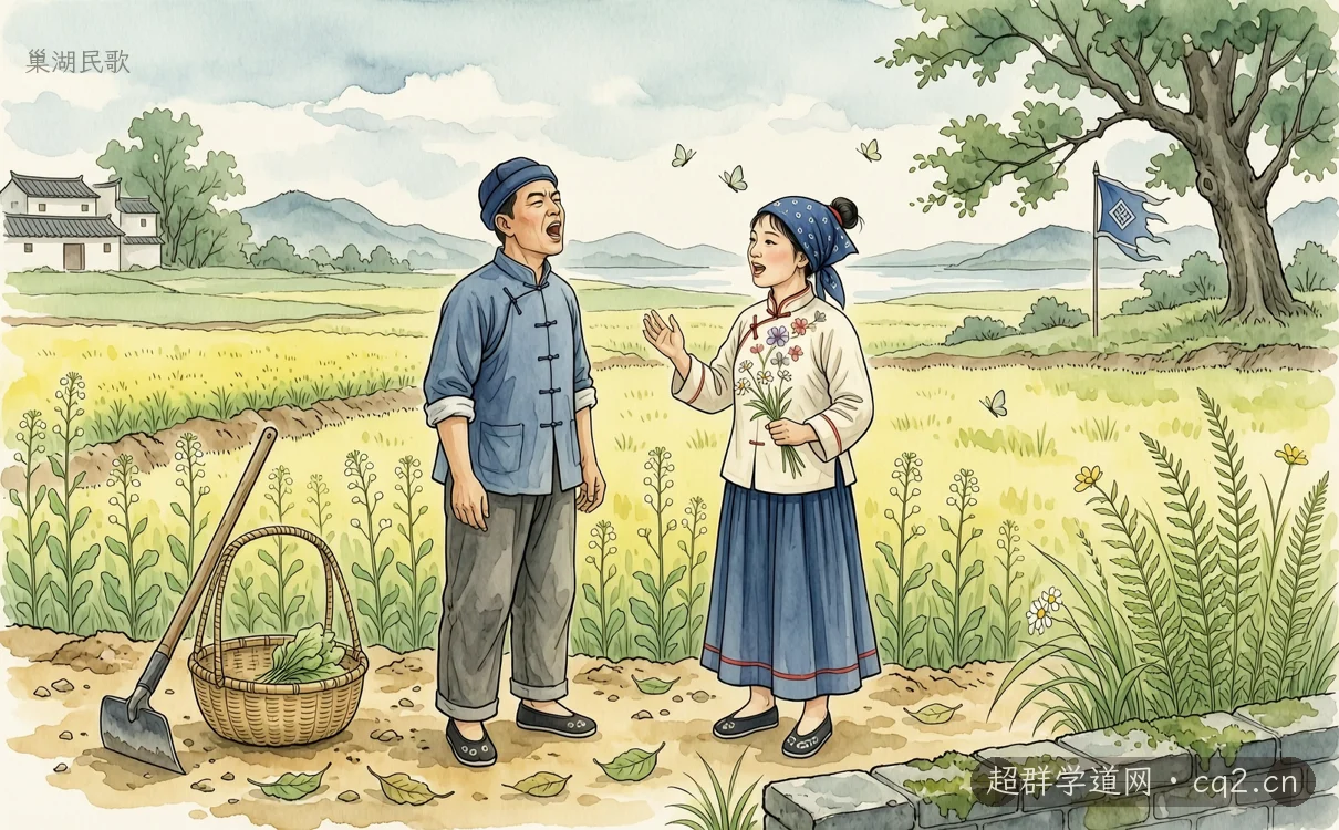 巢湖民歌（AI 生成意境插图）