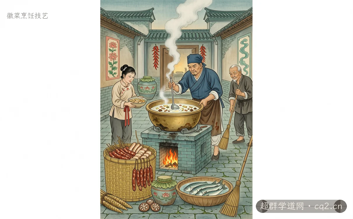 徽菜烹飪技藝（AI 生成意境插圖）