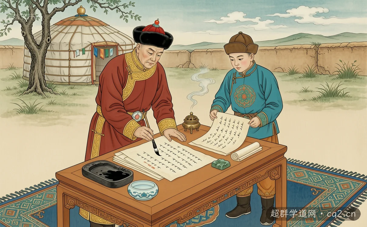 蒙古文书法（AI 生成意境插图）