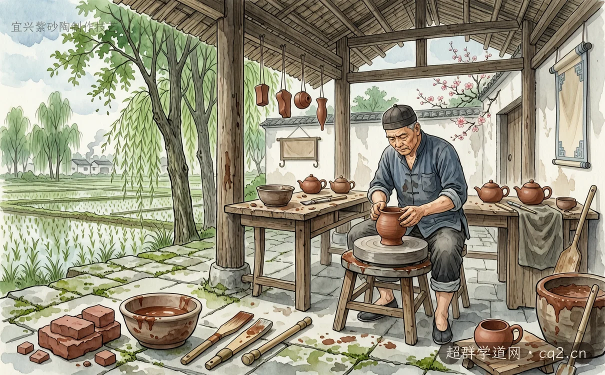 宜興紫砂陶製作技藝（AI 生成意境插圖）