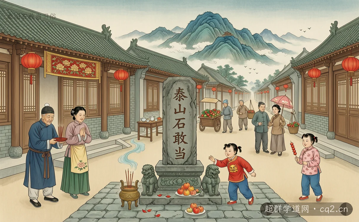 泰山石敢當習俗（AI 生成意境插圖）