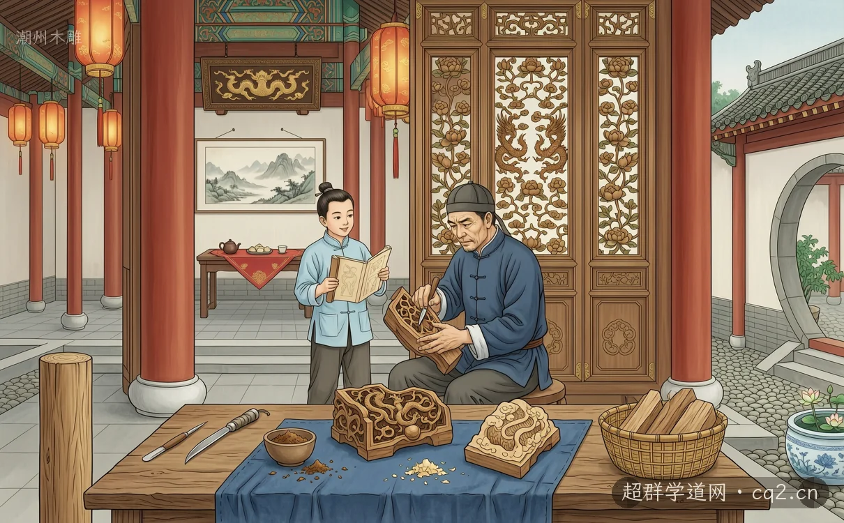 潮州木雕（AI 生成意境插图）