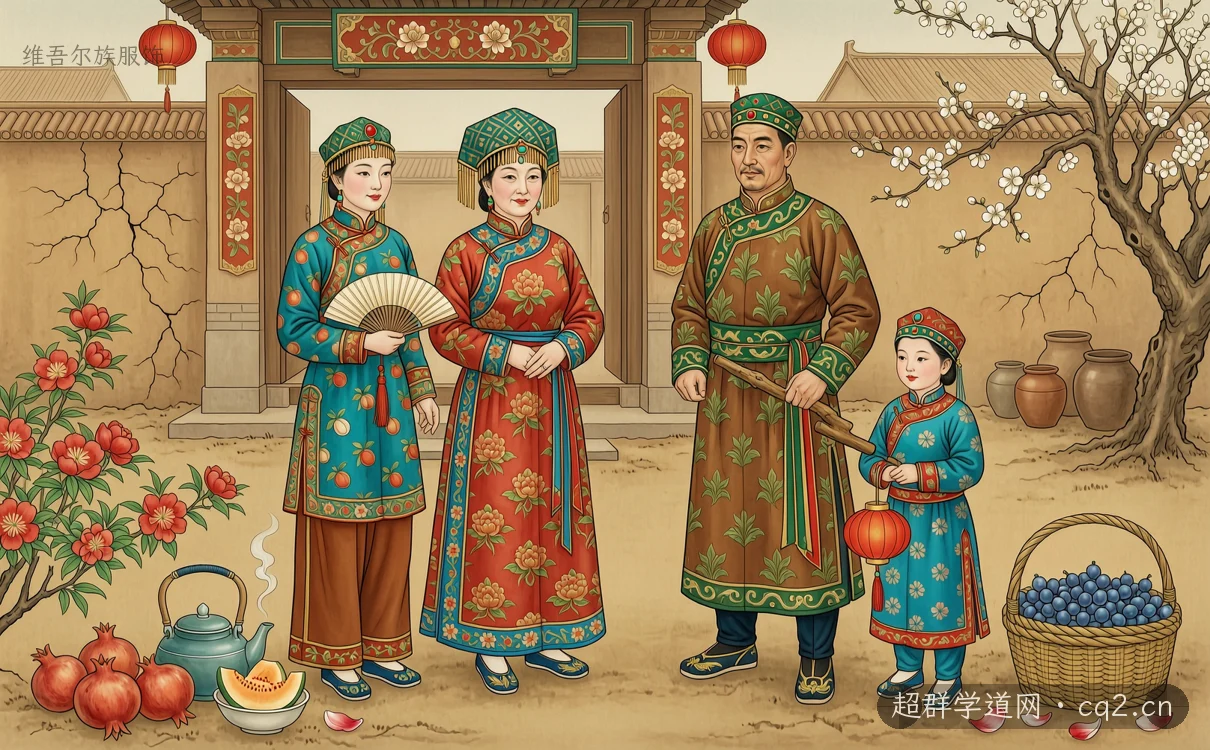 维吾尔族服饰（AI 生成意境插图）