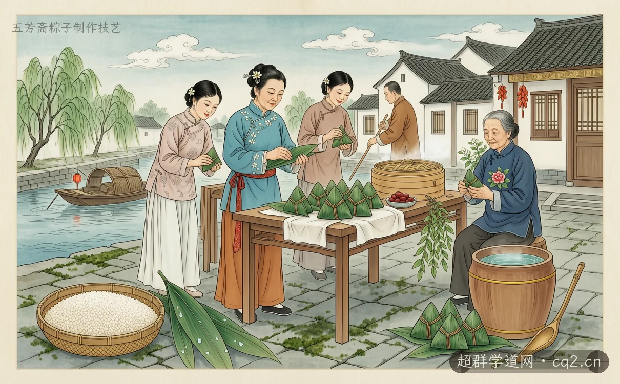 五芳斋粽子制作技艺（AI 生成意境插图）