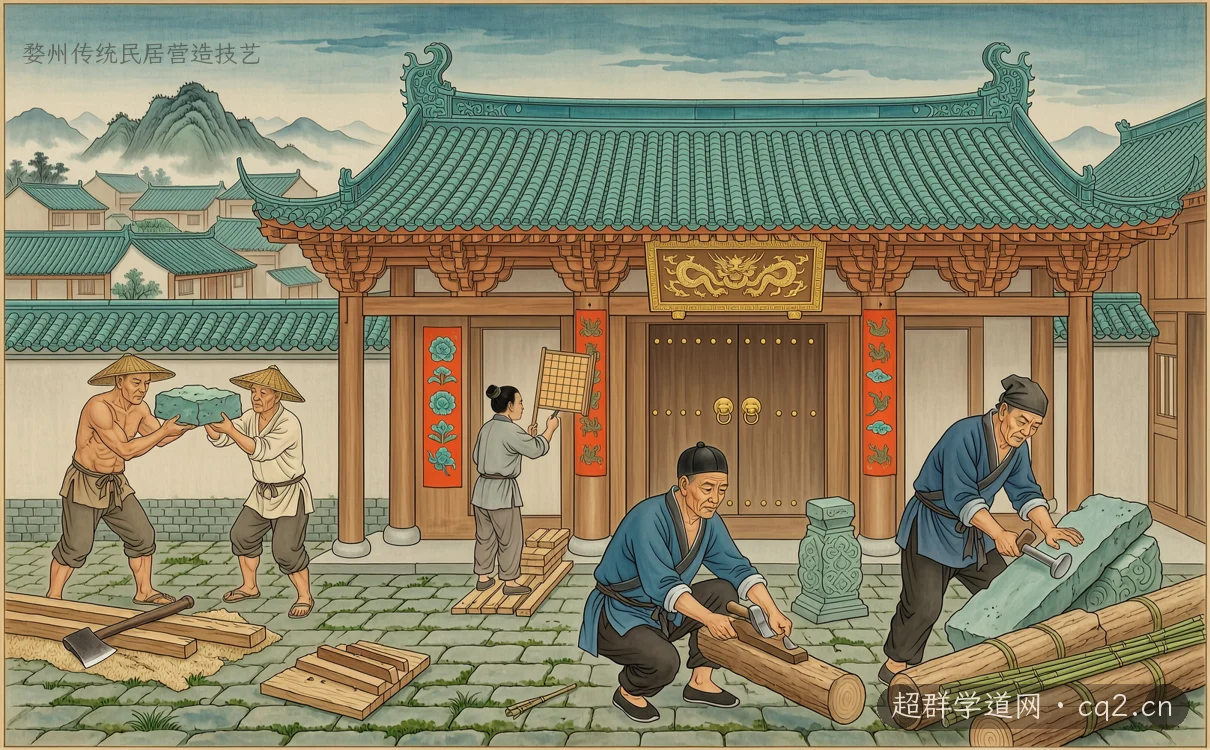 婺州传统民居营造技艺（AI 生成意境插图）