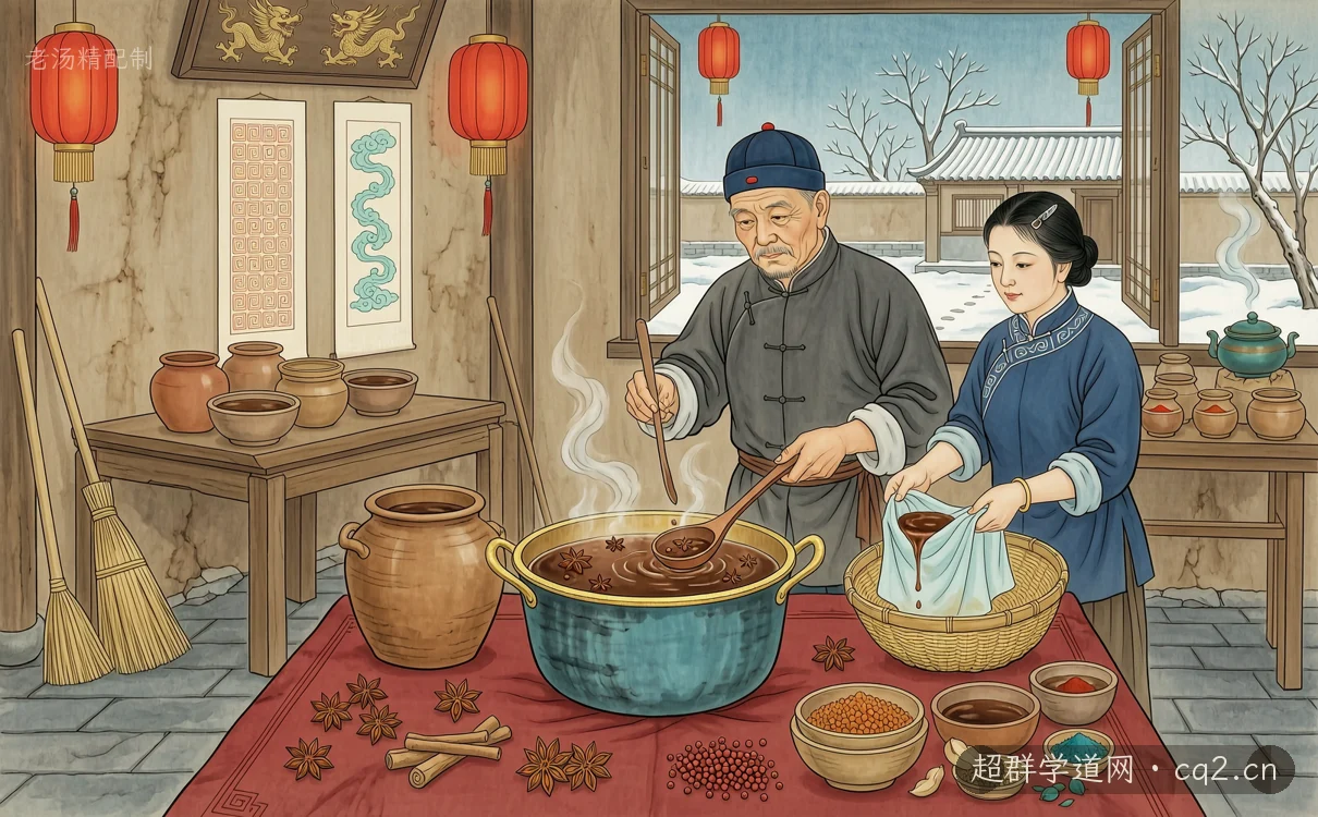 老汤精配制（AI 生成意境插图）