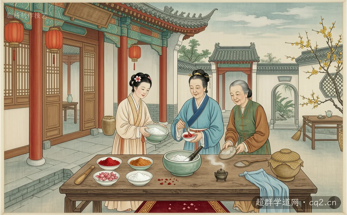 脂粉製作技藝（AI 生成意境插圖）