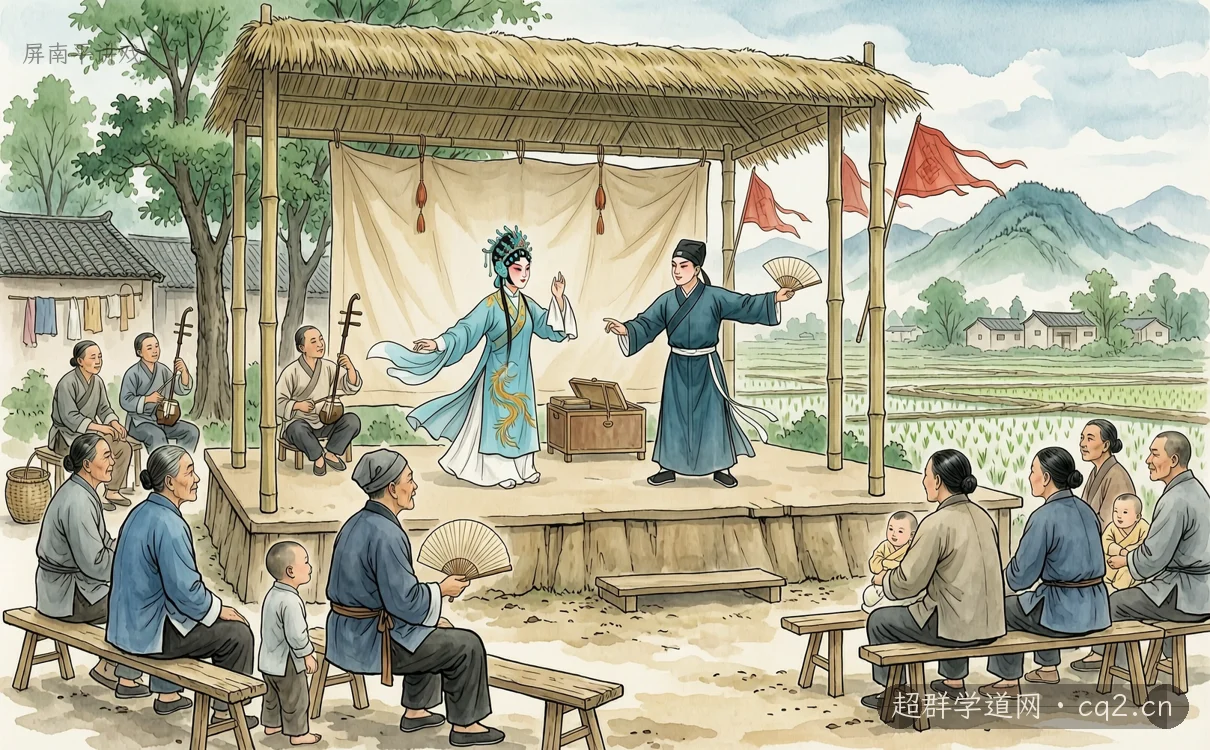 屏南平讲戏（AI 生成意境插图）