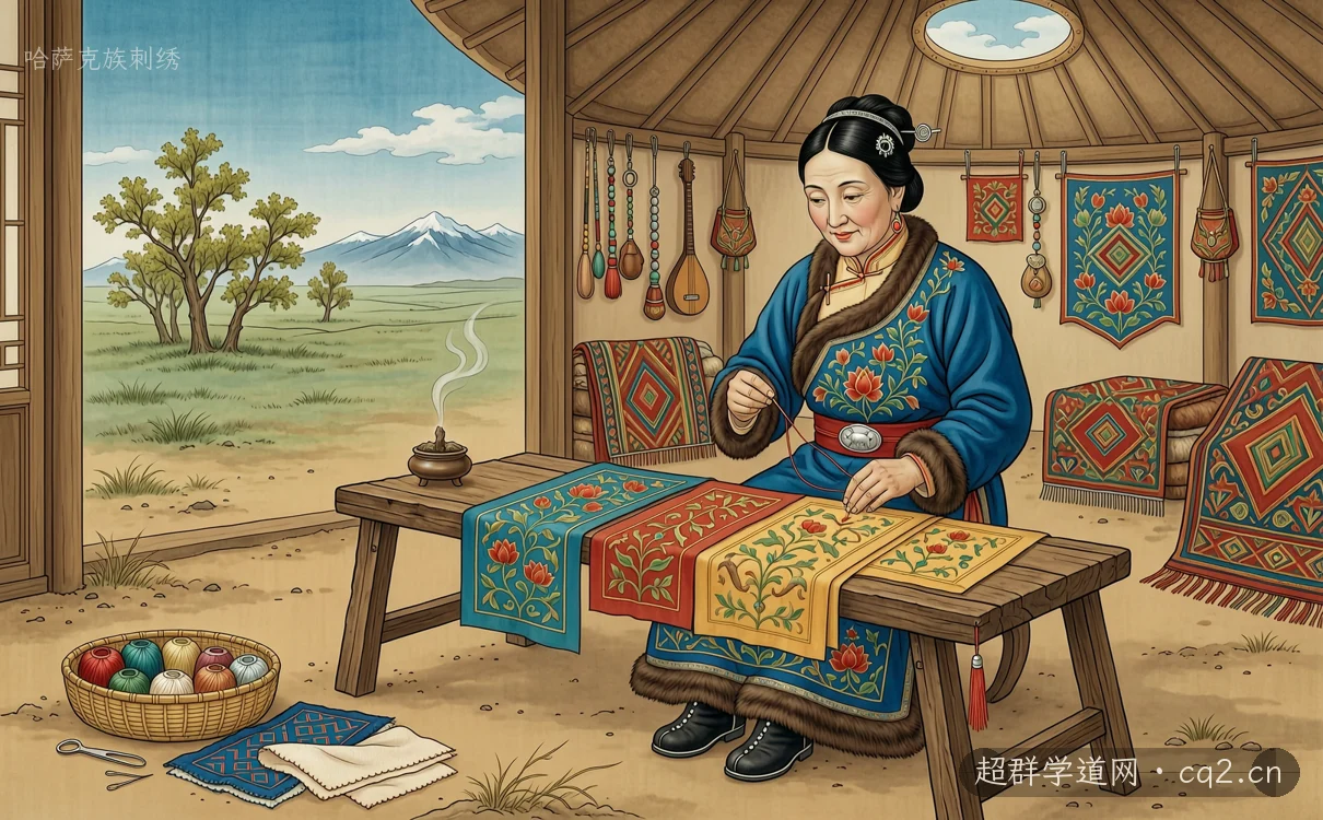 哈萨克族刺绣（AI 生成意境插图）
