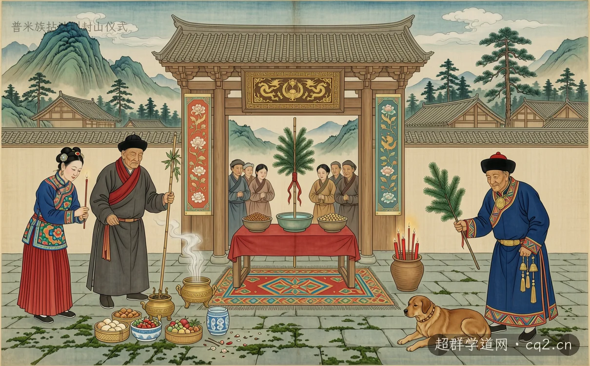 普米族拈达则封山仪式（AI 生成意境插图）