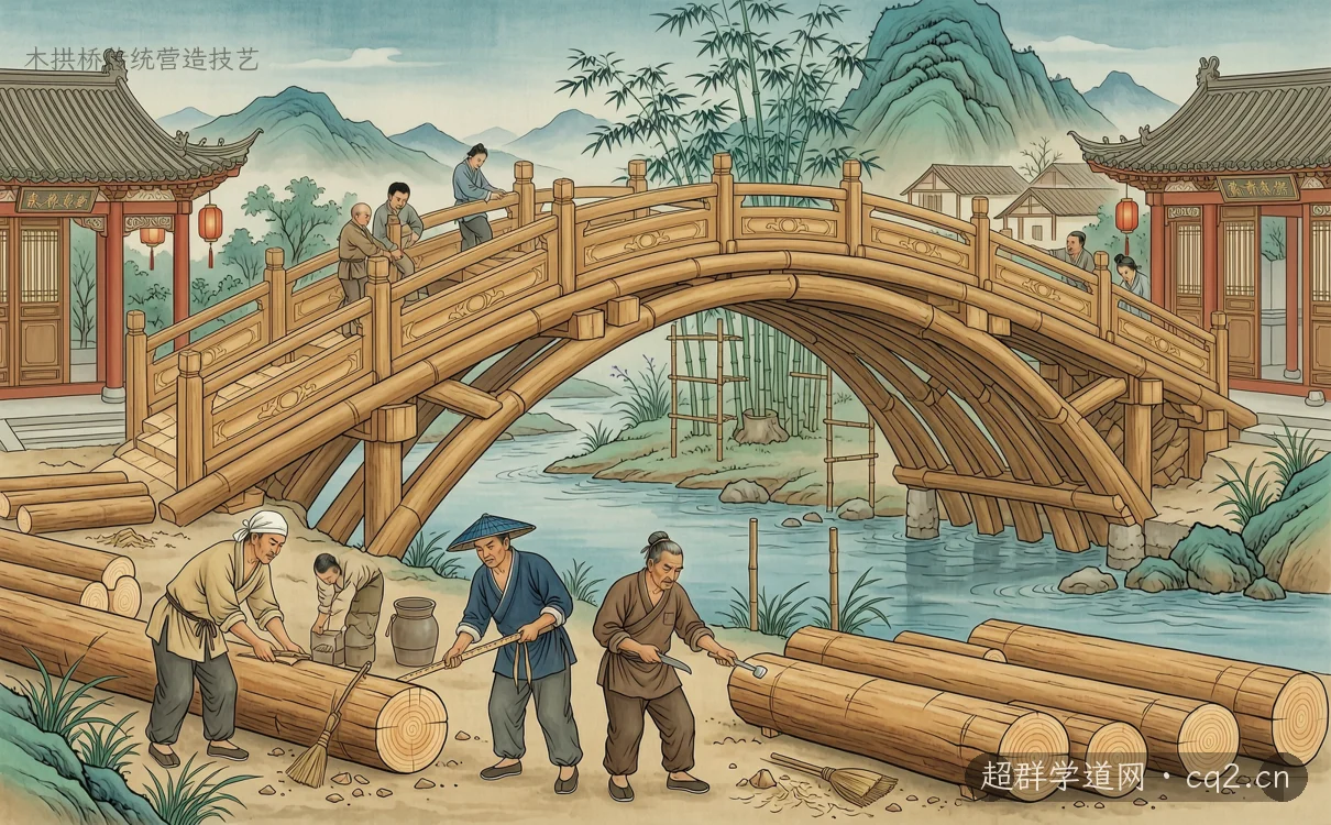 木拱桥传统营造技艺（AI 生成意境插图）