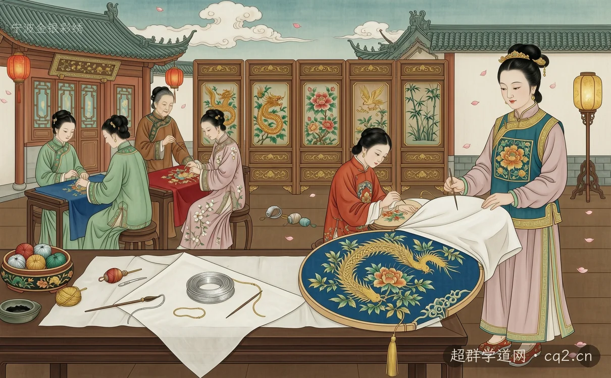 宁波金银彩绣（AI 生成意境插图）