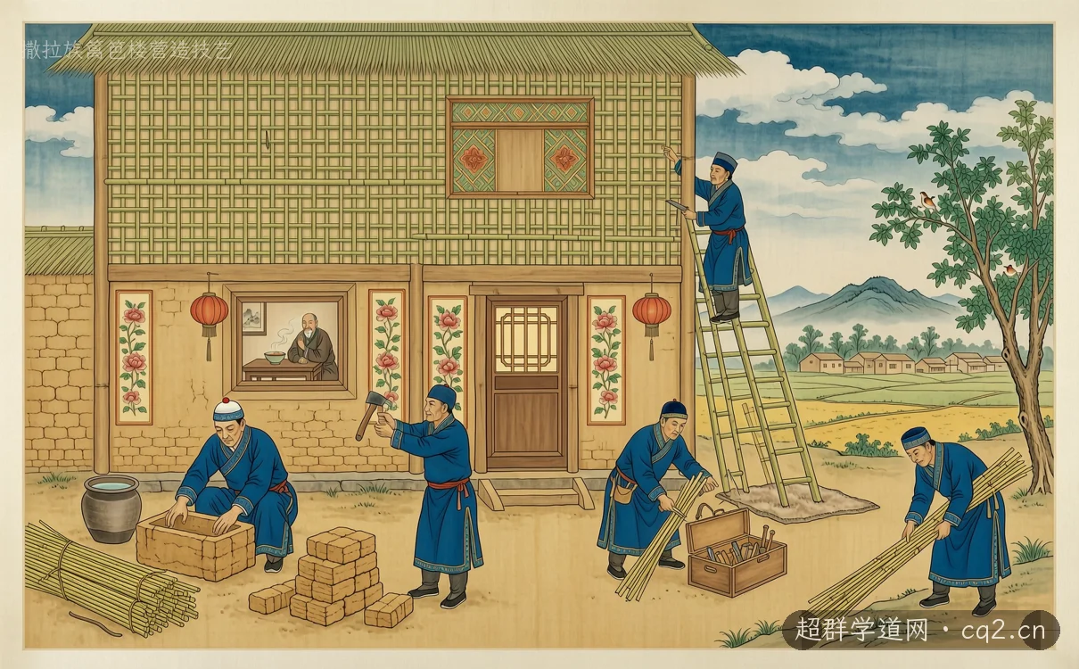 撒拉族籬笆樓營造技藝（AI 生成意境插圖）