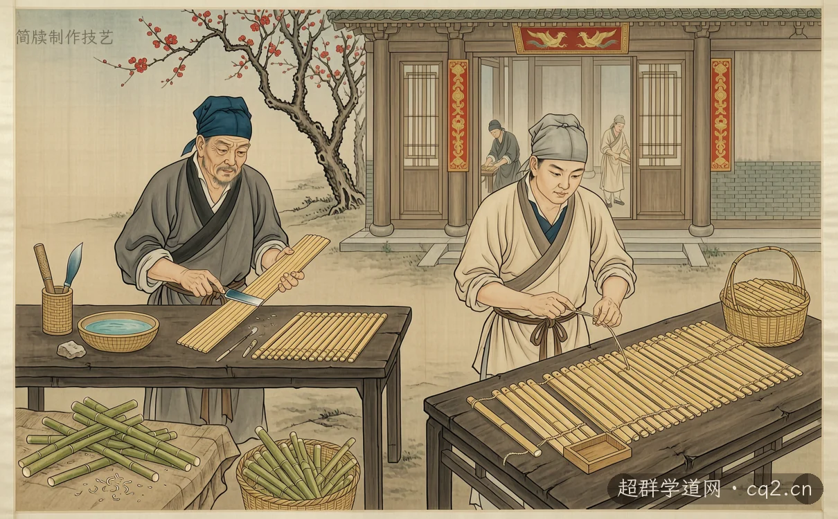 简牍制作技艺（AI 生成意境插图）