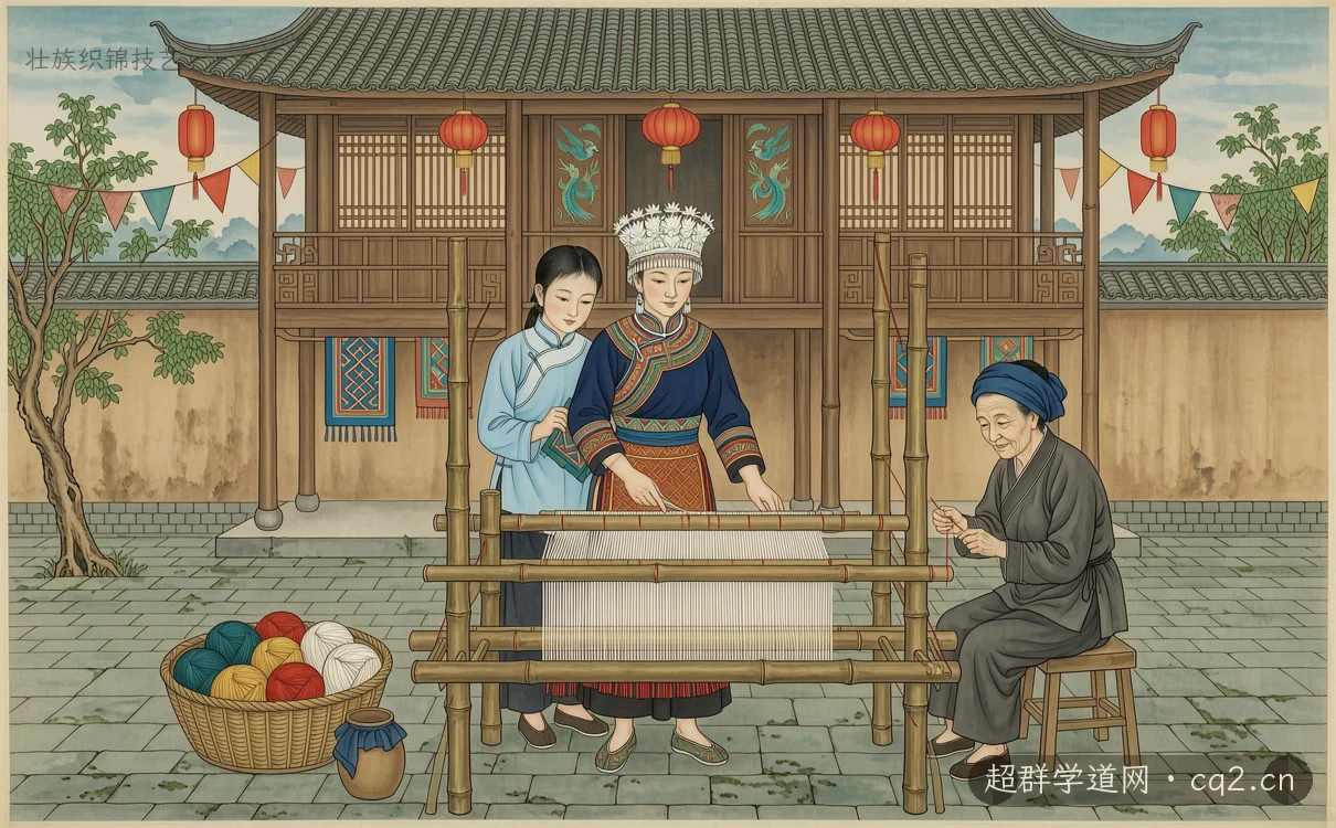 壮族织锦技艺（AI 生成意境插图）