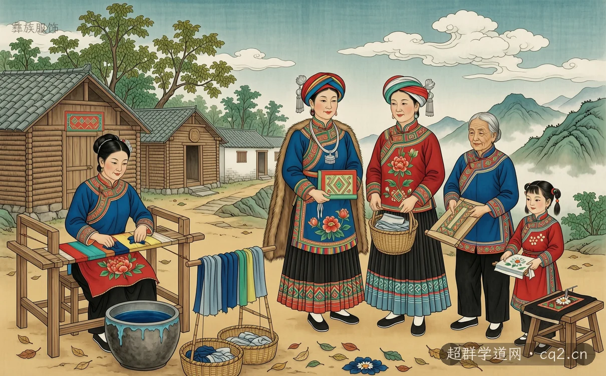 彝族服饰（AI 生成意境插图）