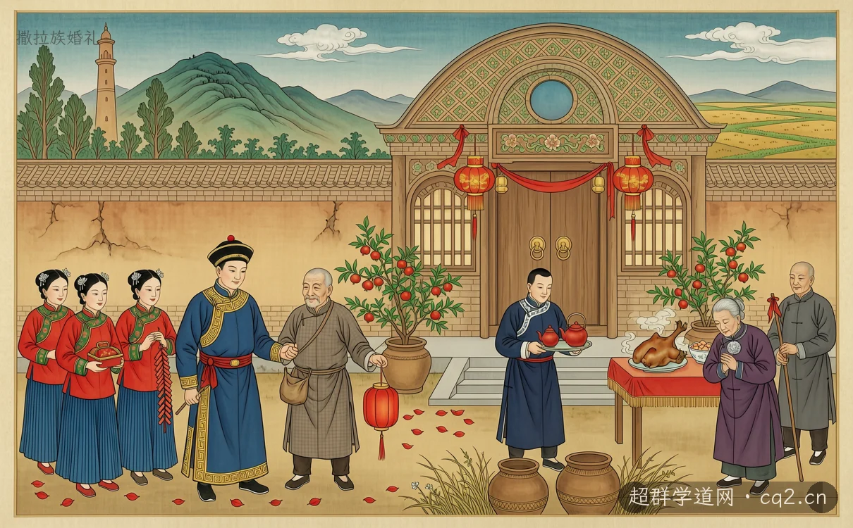 撒拉族婚礼（AI 生成意境插图）