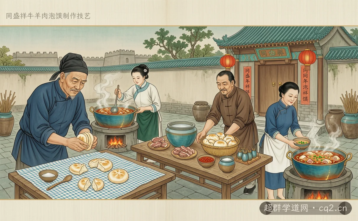 同盛祥牛羊肉泡馍制作技艺（AI 生成意境插图）