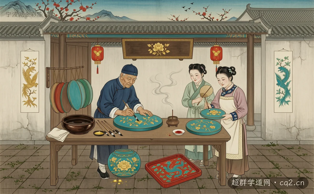 宁波泥金彩漆（AI 生成意境插图）