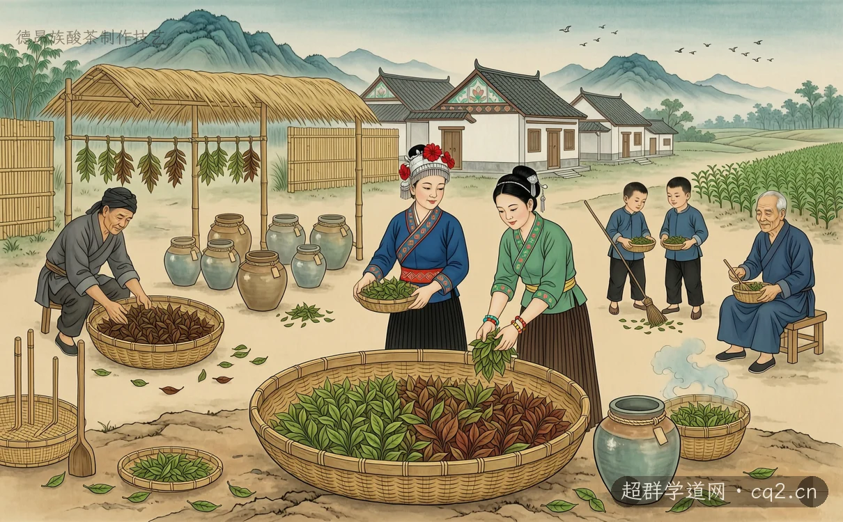 德昂族酸茶製作技藝（AI 生成意境插圖）