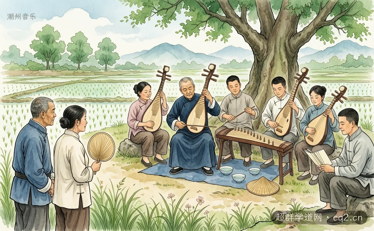 潮州音乐（AI 生成意境插图）