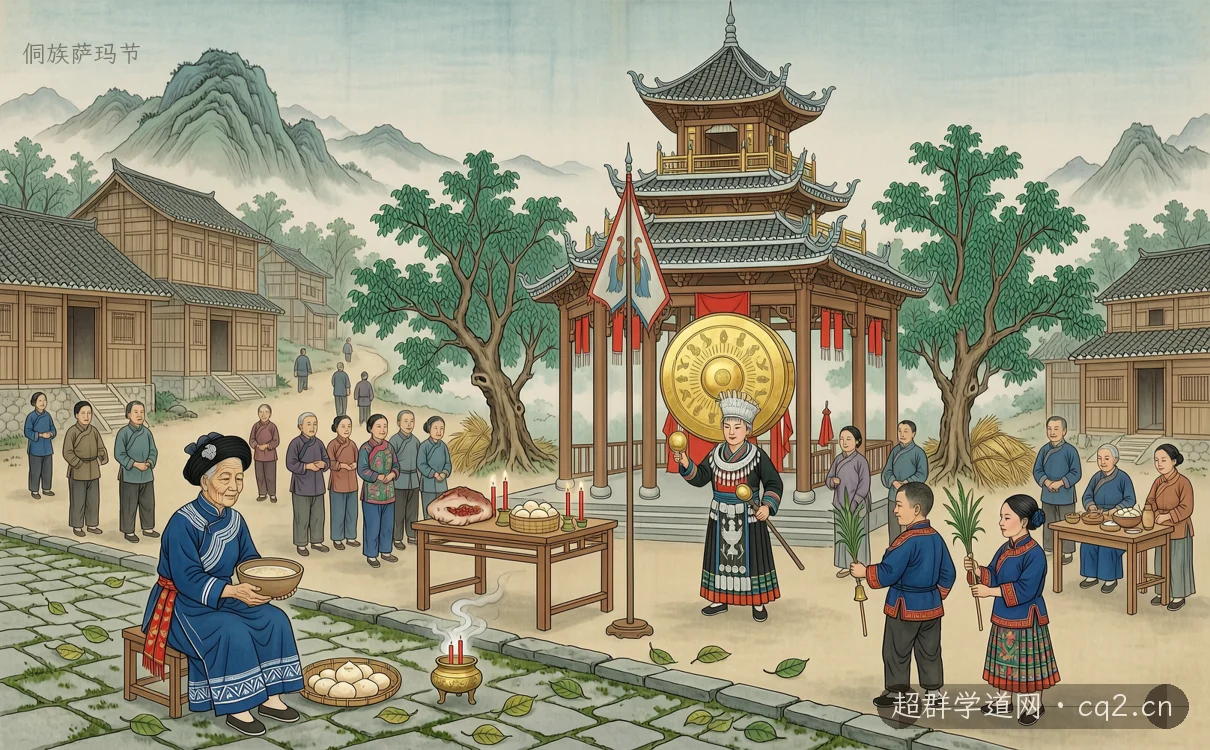 侗族萨玛节（AI 生成意境插图）
