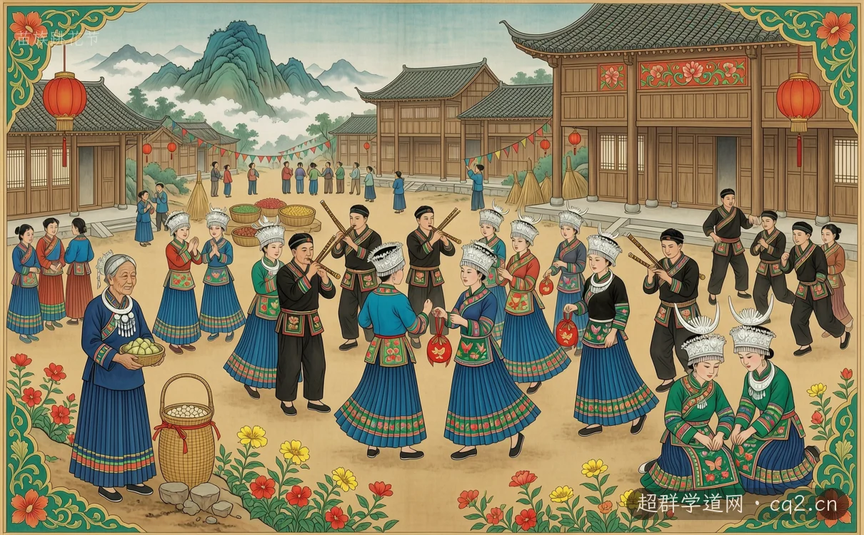 苗族跳花节（AI 生成意境插图）