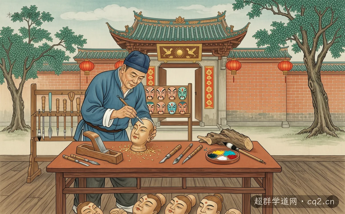 木偶头雕刻（AI 生成意境插图）
