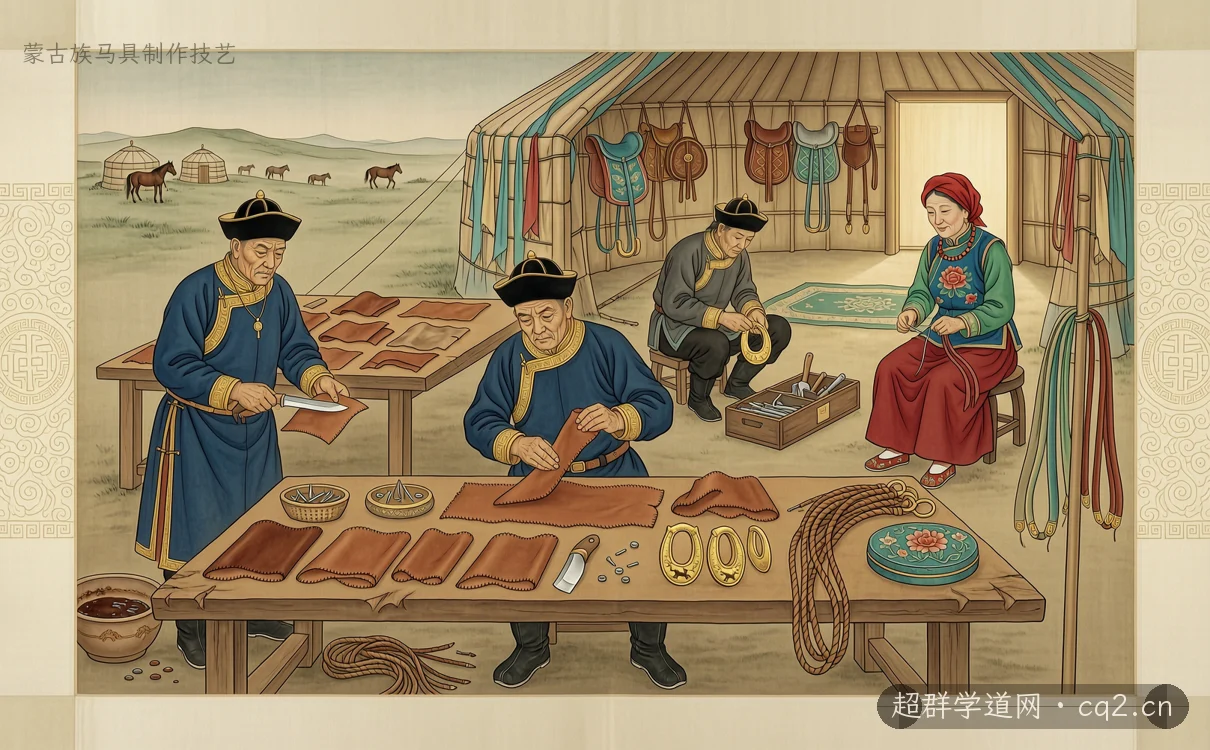 蒙古族马具制作技艺（AI 生成意境插图）