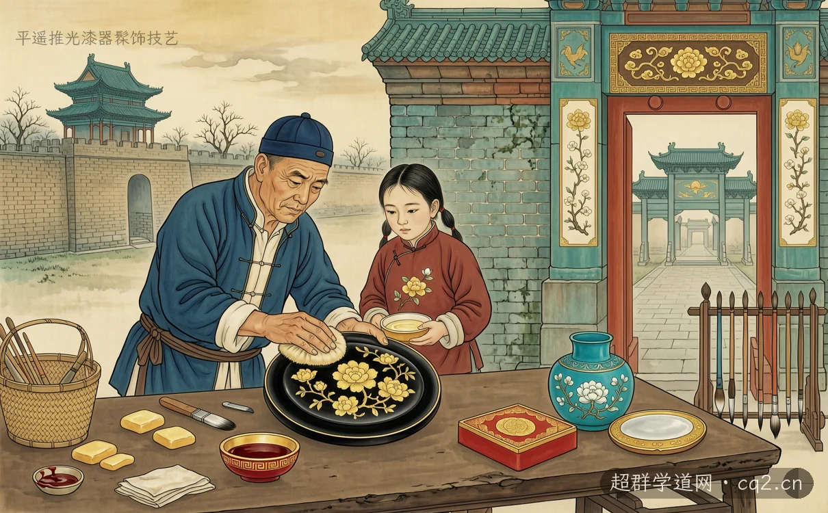 平遥推光漆器髹饰技艺（AI 生成意境插图）