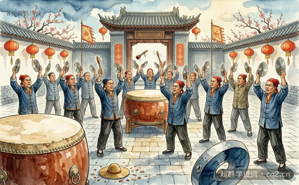 晉南威風鑼鼓（AI 生成意境插圖）