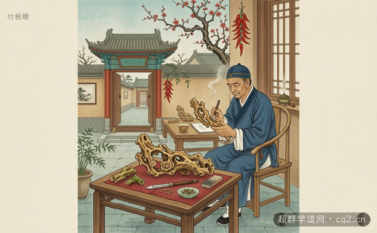 竹根雕（AI 生成意境插图）