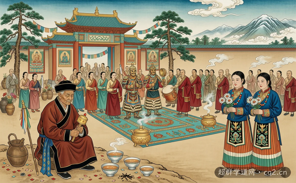熱貢六月會（AI 生成意境插圖）
