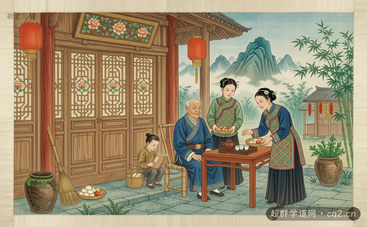 敬老习俗（AI 生成意境插图）