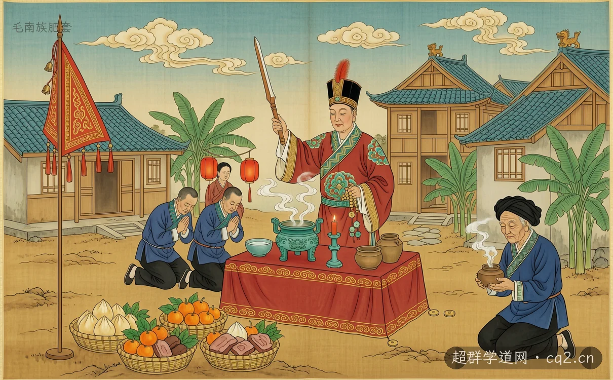 毛南族肥套（AI 生成意境插图）