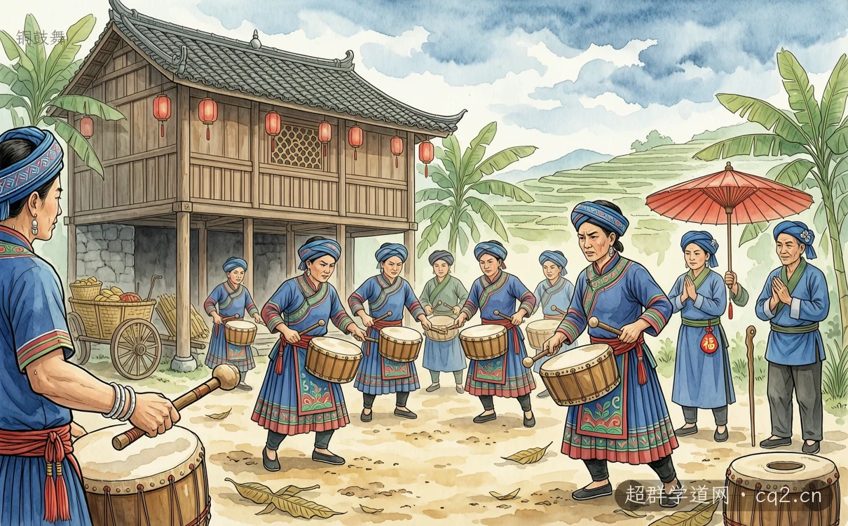 銅鼓舞（AI 生成意境插圖）