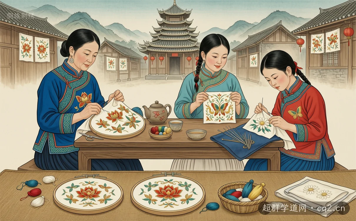 侗族刺绣（AI 生成意境插图）