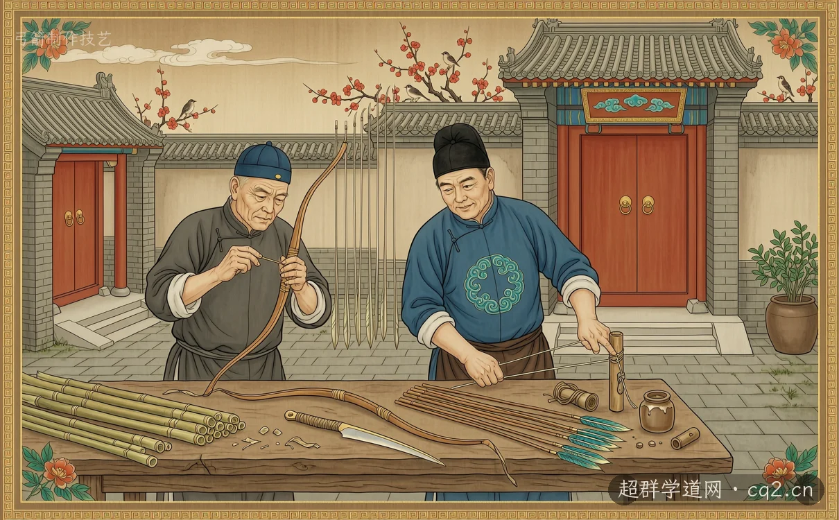 弓箭制作技艺（AI 生成意境插图）