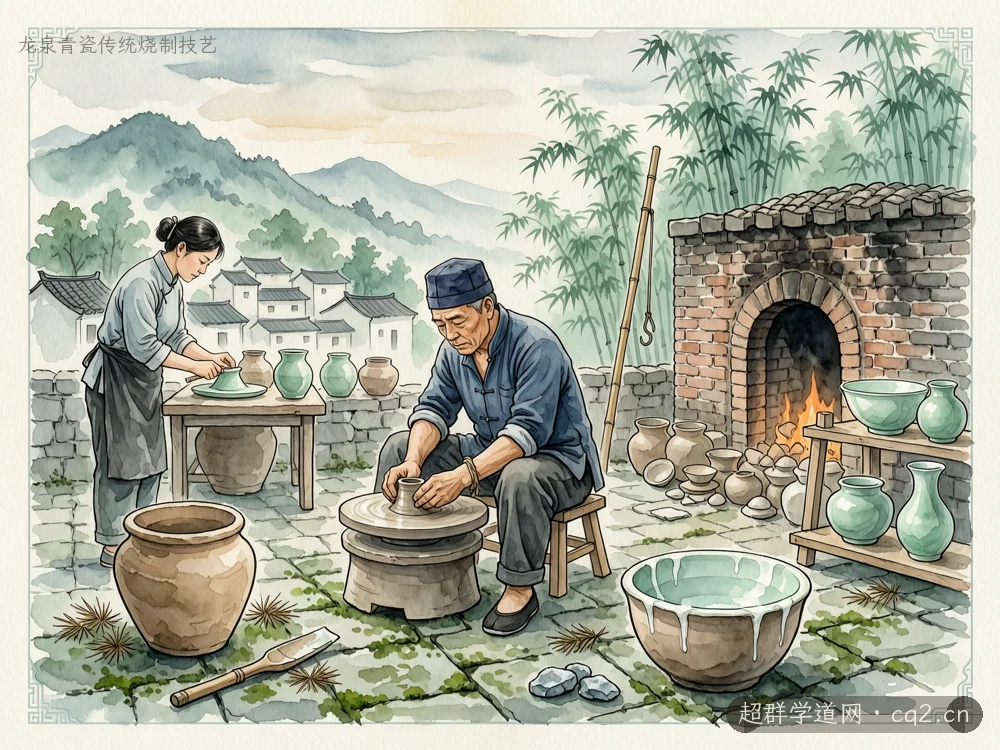 龙泉青瓷传统烧制技艺（AI 生成意境插图）