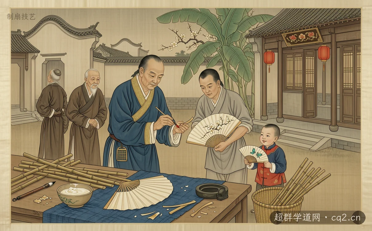 制扇技艺（AI 生成意境插图）