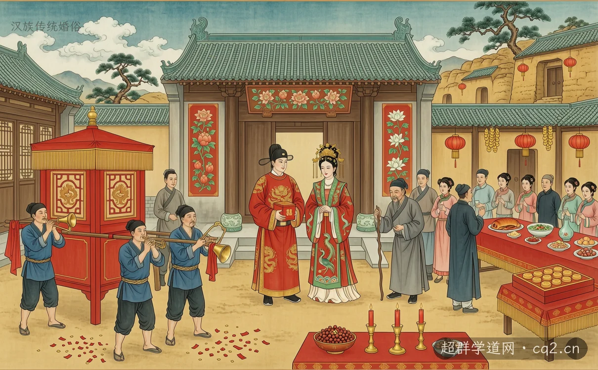 汉族传统婚俗（AI 生成意境插图）